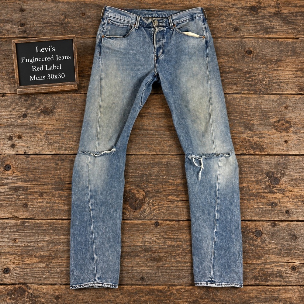 Levis Engineered Jeans Red Label Mens 30x30 Light Wash Distressed Twisted Seam